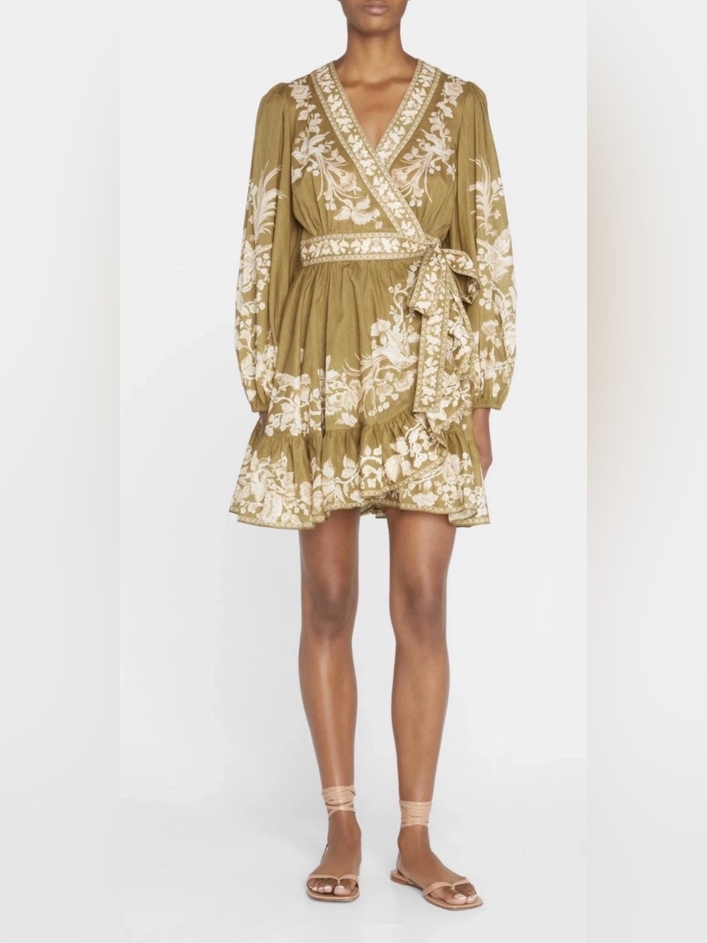 ZIMMERMANN Anneke Floral Ruffle Wrap Cotton Mini Dress Romantic Sz 1